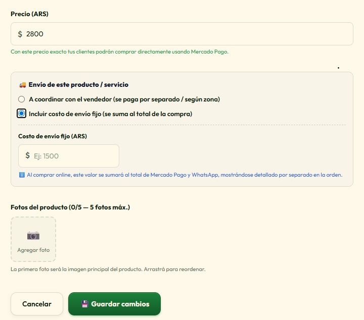 Cómo configurar precios y envíos